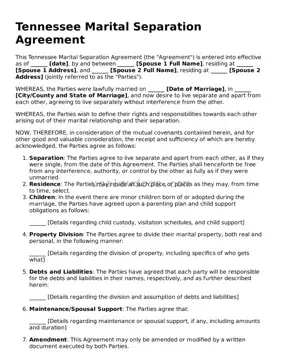 Attorney-Approved  Marital Separation Agreement Form for Tennessee