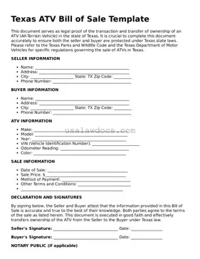 Attorney-Approved  ATV Bill of Sale Form for Texas