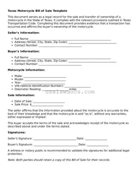 Attorney-Approved  Motorcycle Bill of Sale Form for Texas