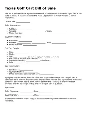 Attorney-Approved  Golf Cart Bill of Sale Form for Texas