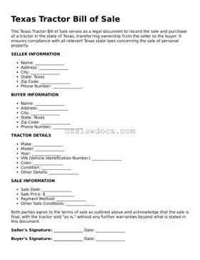 Attorney-Approved  Tractor Bill of Sale Form for Texas