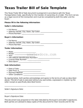 Attorney-Approved  Trailer Bill of Sale Form for Texas