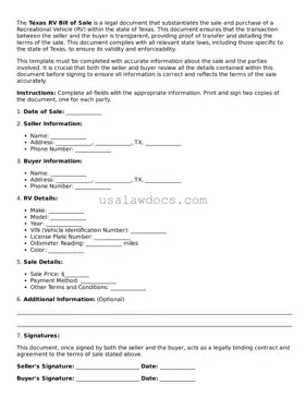 Attorney-Approved  RV Bill of Sale Form for Texas