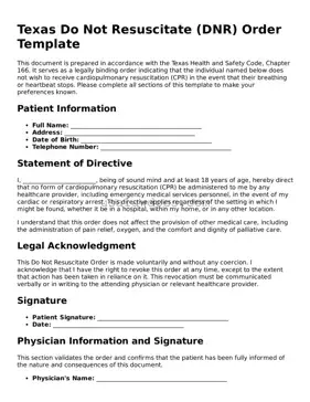 Attorney-Approved  Do Not Resuscitate Order Form for Texas