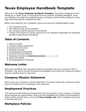 Attorney-Approved  Employee Handbook Form for Texas