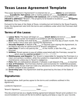 Attorney-Approved  Lease Agreement Form for Texas