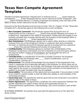 Attorney-Approved  Non-compete Agreement Form for Texas