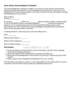 Attorney-Approved  Notary Acknowledgement Form for Texas