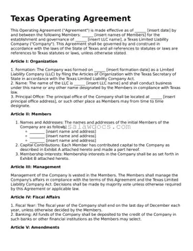 Attorney-Approved  Operating Agreement Form for Texas