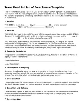 Attorney-Approved  Deed in Lieu of Foreclosure Form for Texas