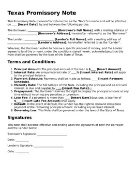 Attorney-Approved  Promissory Note Form for Texas
