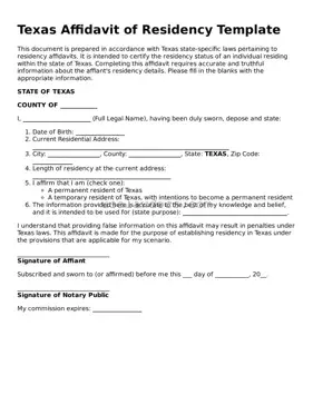 Attorney-Approved  Affidavit of Residency Form for Texas