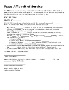 Attorney-Approved  Affidavit of Service Form for Texas
