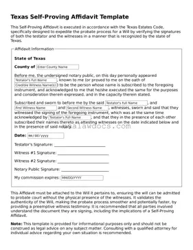 Attorney-Approved  Self-Proving Affidavit Form for Texas