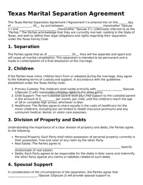 Attorney-Approved  Marital Separation Agreement Form for Texas