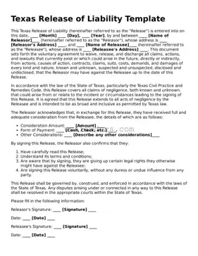 Attorney-Approved  Release of Liability Form for Texas