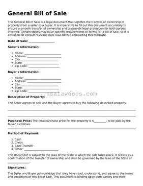 Free General Bill of Sale Form