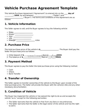 Free Vehicle Purchase Agreement Form