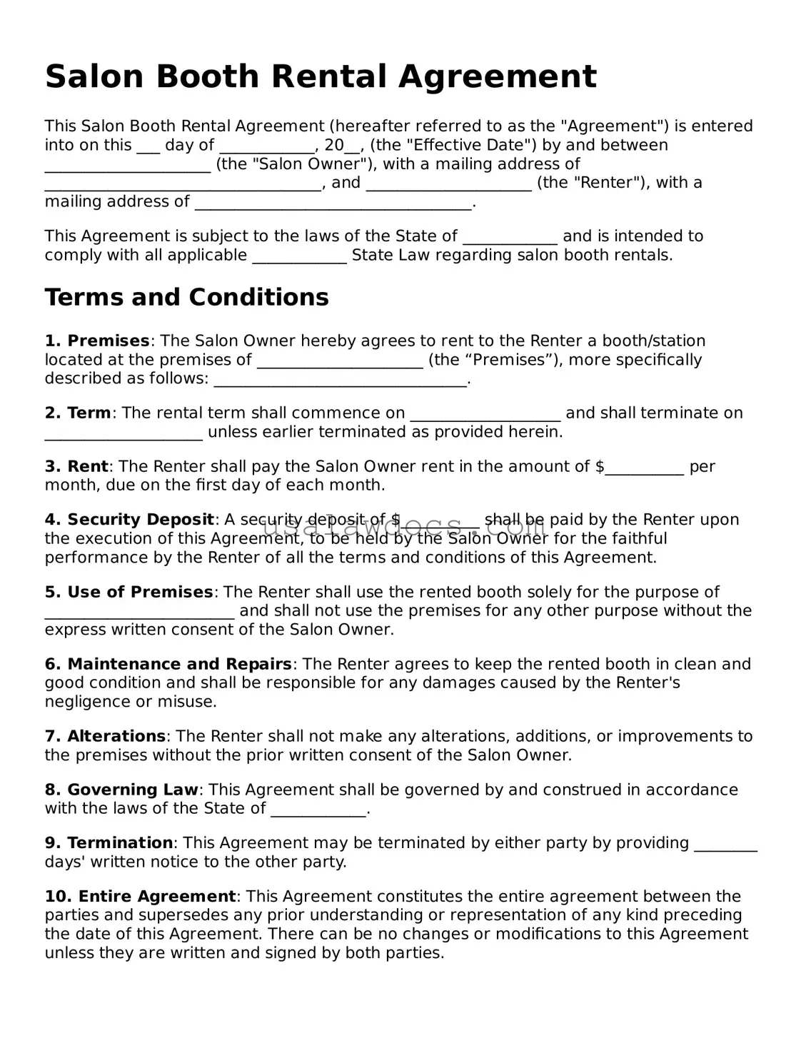 Free Salon Booth Rental Agreement Form