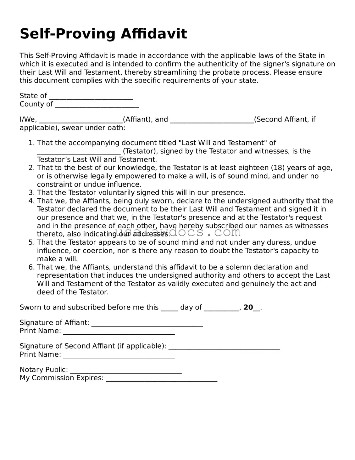 Free Self-Proving Affidavit Form