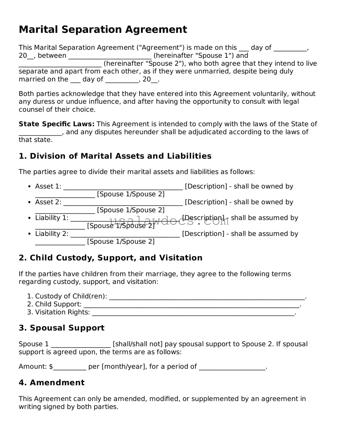 Free Marital Separation Agreement Form