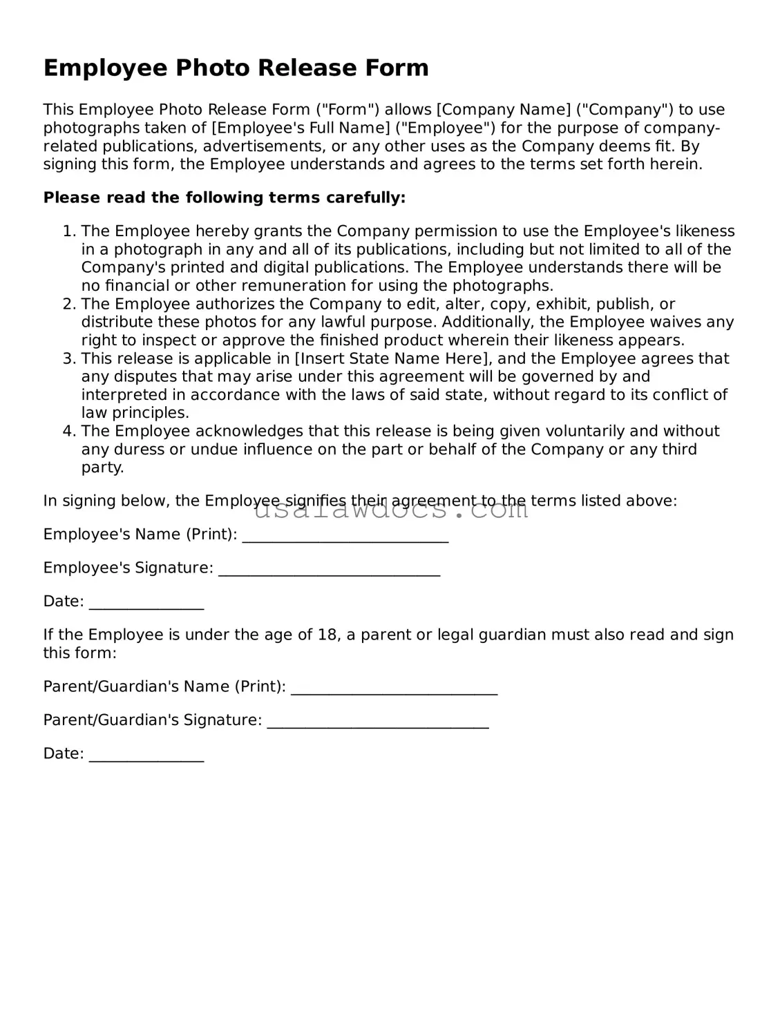Free Employee Photo Release Form