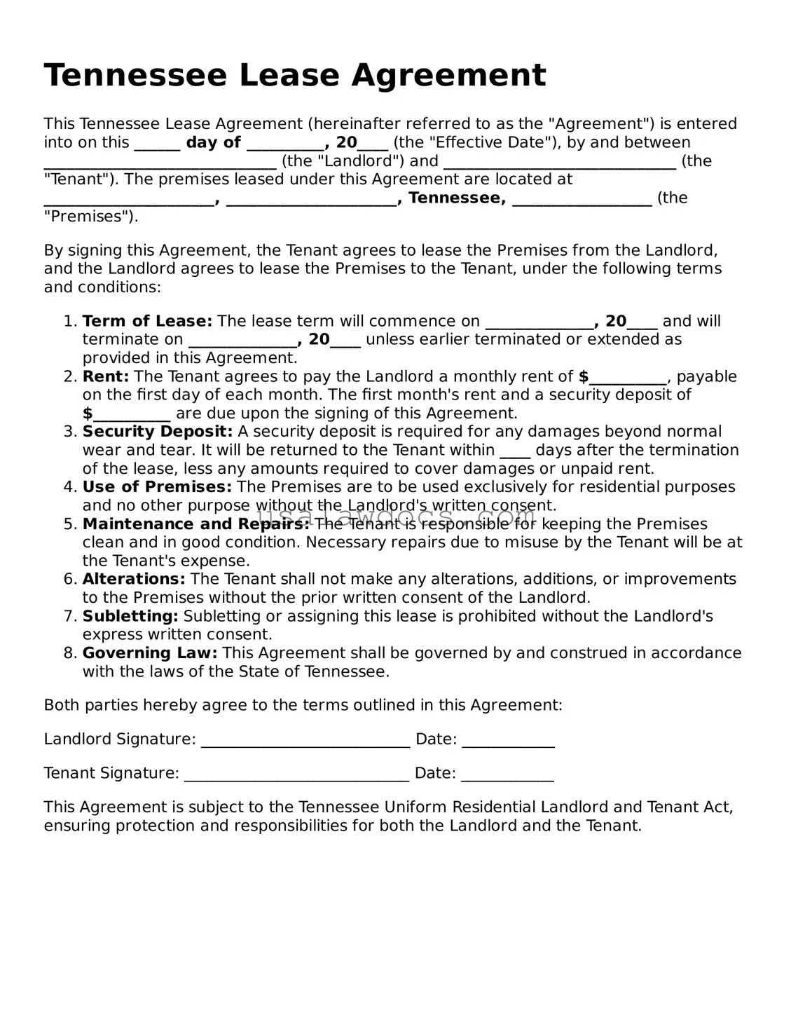 Attorney-Approved  Lease Agreement Form for Tennessee