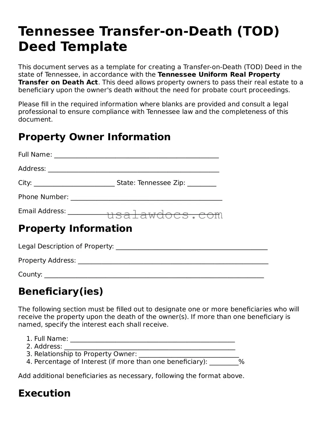 Attorney-Approved  Transfer-on-Death Deed Form for Tennessee