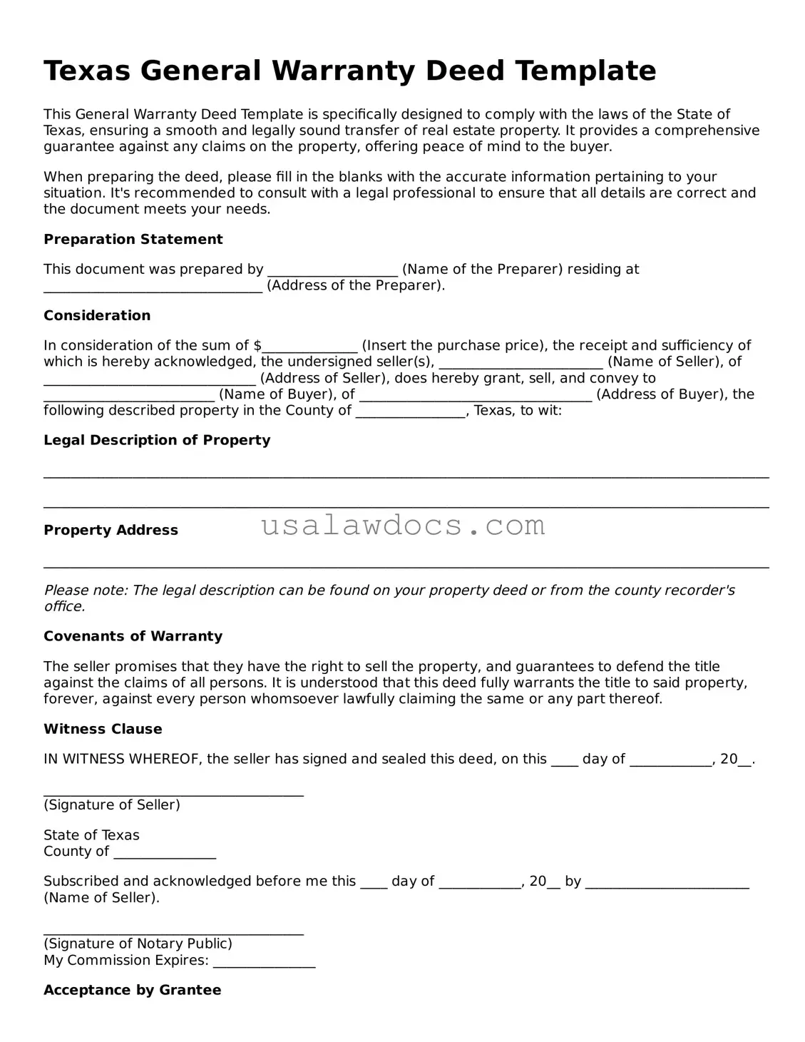 Attorney-Approved  Deed Form for Texas
