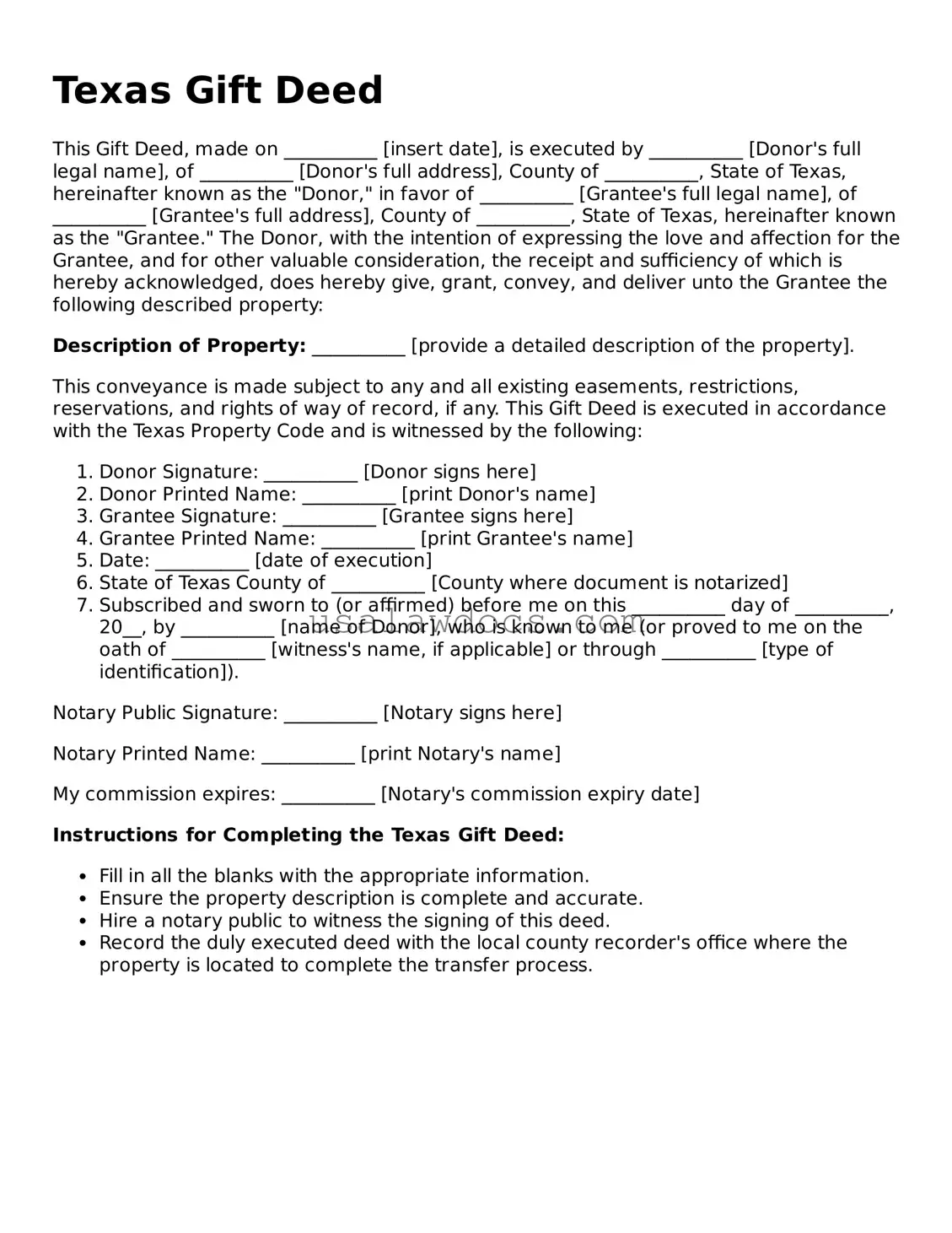 Attorney-Approved  Gift Deed Form for Texas
