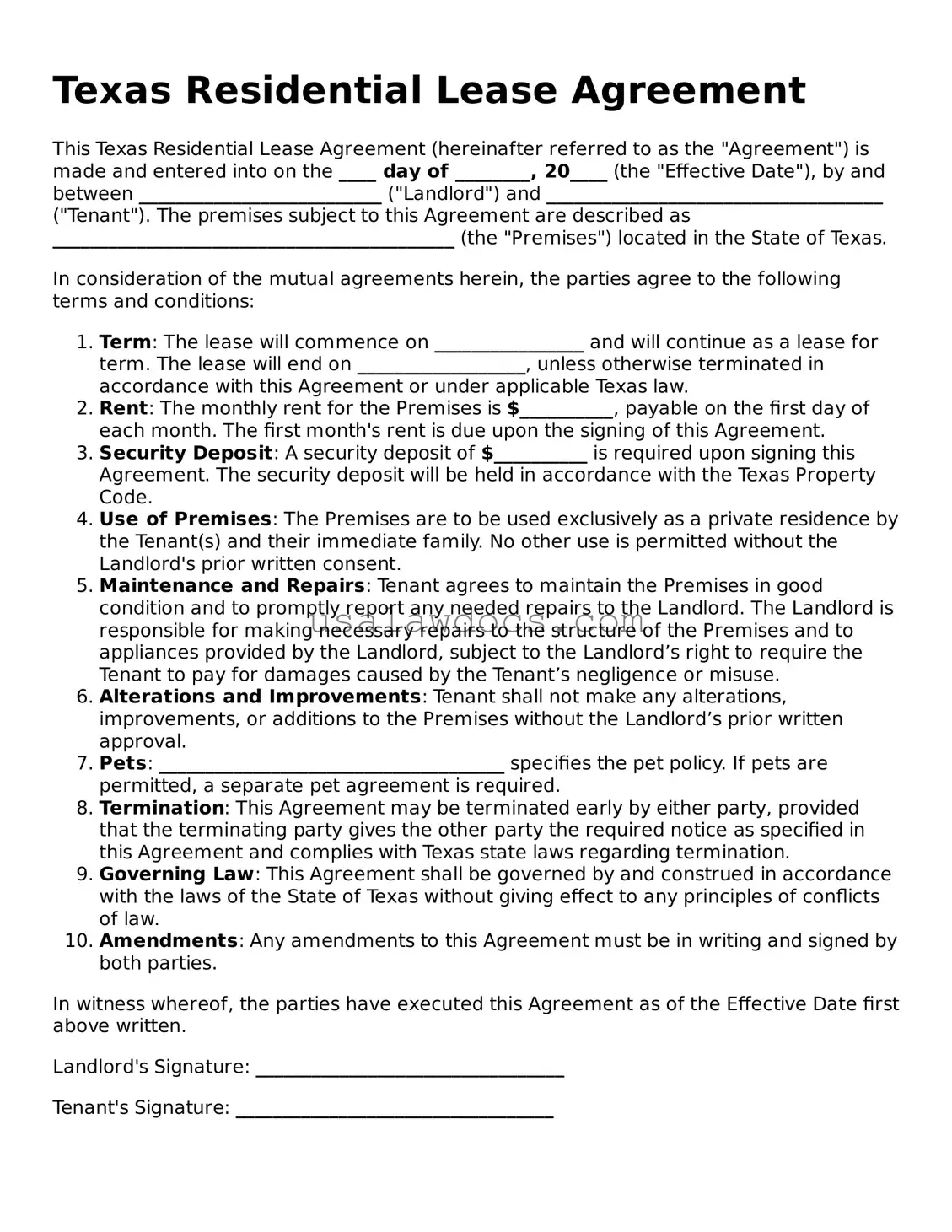 Attorney-Approved  Residential Lease Agreement Form for Texas