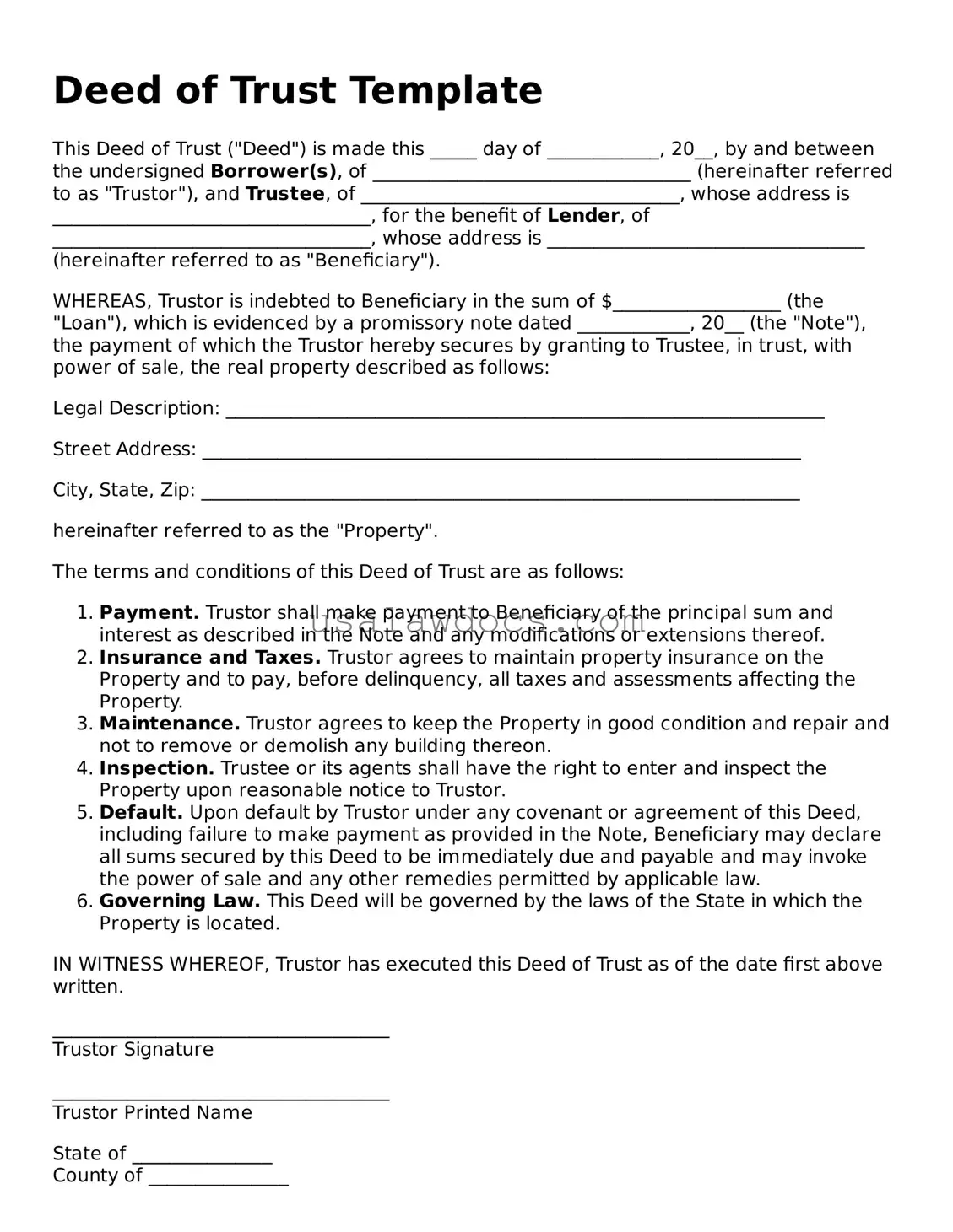 Free Deed of Trust Form