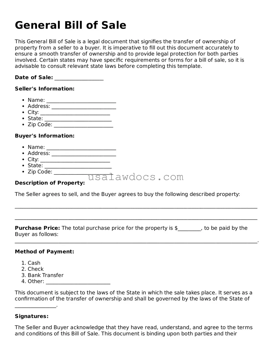 Free General Bill of Sale Form